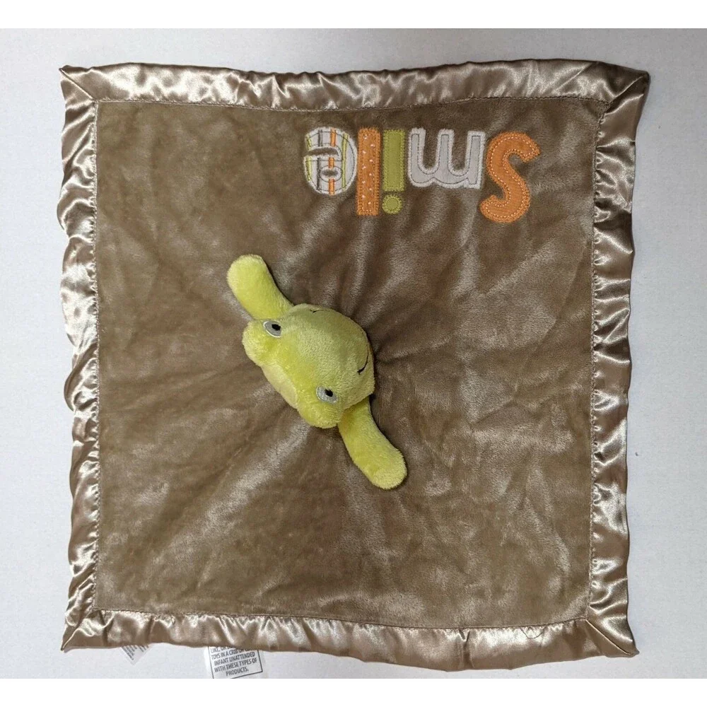 Carters Green Frog Brown Square SMILE Rattle Satin Trim Security Lovey 15X15